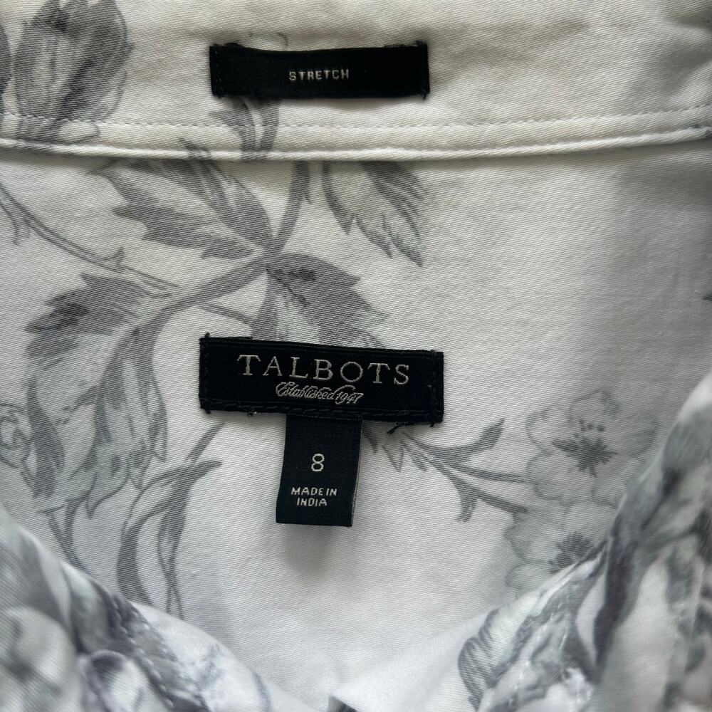 Talbots Size 8 Women’s Classic Tailored Button-Up, White with Gray Floral.” - Picture 6 of 10